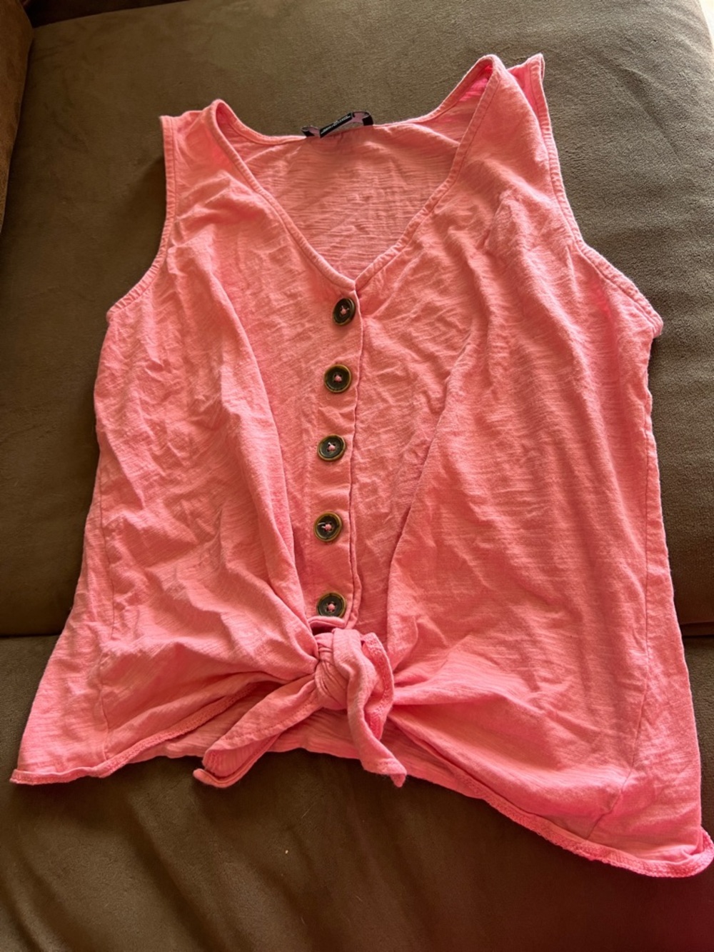 Sanctuary Coral Pink Button-Front Tie-Hem Tank